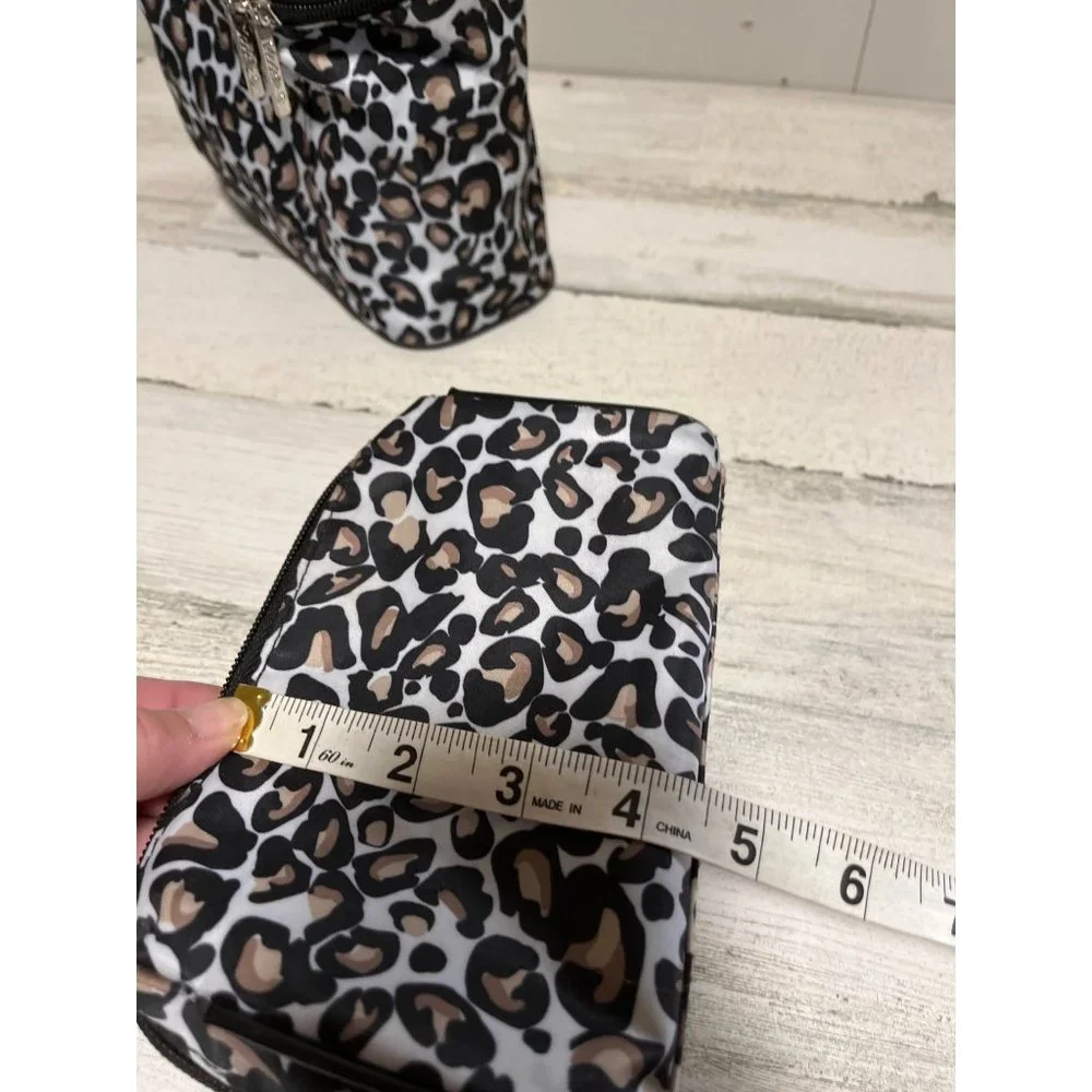 Modella zippered leopard print cosmetic bags. Set of two